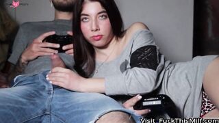 My friend's girlfriend sucks my cock to win me in FIFA (ANAL)