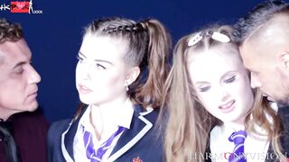 Sensual bi bitches gets fuck into foursome