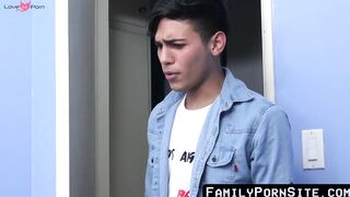 FamilyPornSite.com - Hot gay latino cumming hard with hairy stepdaddy's breeding