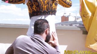 Pretty costumed hunk Denis Vega fucked doggystyle outdoor