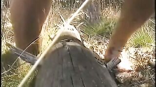 Outdoor Handjob Fun: Tree Trunk Humping Adventure