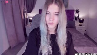 Big tits teen spreads pussy