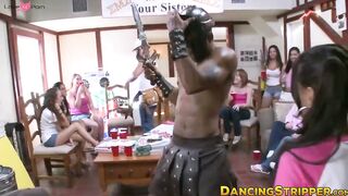 Amateur hotties suck strippers off and give them handjobs