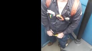 Bearded Hunk Strokes Cock Outdoors in a Porty Potty