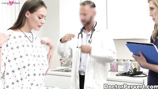 Busty brunette JC Wilds and nurse Electra Rayne are demolished by a hung doctor