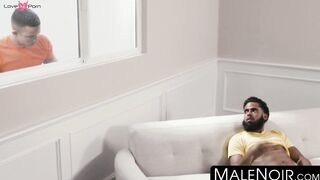 MaleNoir.com - Bearded black jock rides huge white cock deep and hard after rimming f