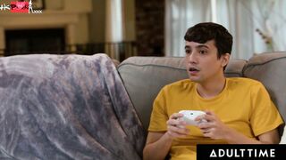 ADULT TIME - Big Naturals milf Dee Williams Fucks Stepson's Vibrating Controller While He Plays!