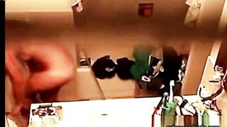 breasted Asian Stepmom spied in bathroom