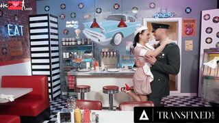 TRANSFIXED - Waitress Ember Fiera Has Surprise Hard Sex From Hung Military Hubby Inside Outside Diner
