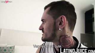 Tattoed hottie Gael feasts on bearded Gonzos massive dick and big balls