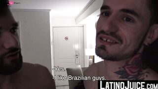 Tattoed hottie Gael feasts on bearded Gonzos massive dick and big balls