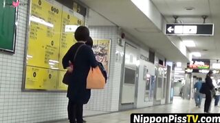 NipponPissTV.com - Japanese babe peeing herself up and being filmed by voyeur outdoor