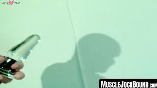 MuscleJockBound.com - Bondage gay's fingers and jerking off session during an intense