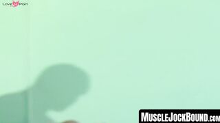MuscleJockBound.com - Bondage gay's fingers and jerking off session during an intense