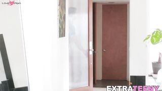 Small tantalizing girl fucks with plumber while he works
