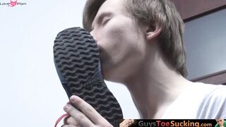 GuysToeSucking.com - Gorgeous twink sucks his partners toes after smelling pants and