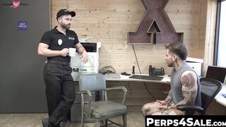 Perp Keith Foxxx devours the muscled officer and his hairy stepdads huge dicks