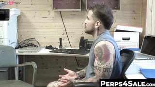 Perp Keith Foxxx devours the muscled officer and his hairy stepdads huge dicks