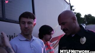 Officer Joshua Lewis licks pussy in a hardcore threesome session with hot Gal Ritchie