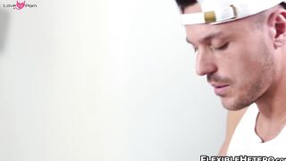 My straight friend Enzo Muller helps me masturbate my throbbing cock