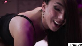 Massage shop owner fucked by TS masseuse and client