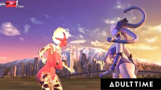 F.U.T.A. SENTAI SQUAD - Futanari Babes Team Up To CUMMED Volcanic Villain With Huge Robot Suits
