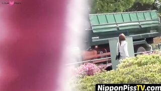 NipponPissTV.com - Japanese teenie soaking herself up with warm pee outdoors