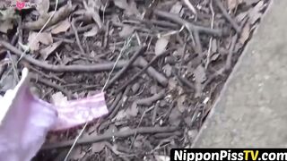 NipponPissTV.com - Japanese teenie soaking herself up with warm pee outdoors