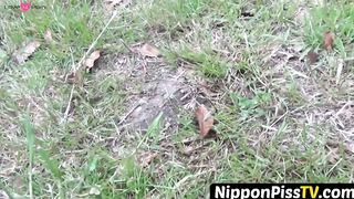 NipponPissTV.com - Japanese teenie soaking herself up with warm pee outdoors
