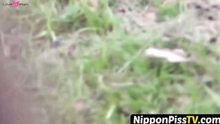 NipponPissTV.com - Japanese teenie soaking herself up with warm pee outdoors