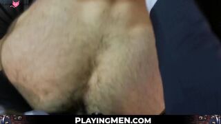 PlayingMen.com - Boss in a suit anal pounds his employee after a deep and sloppy blow