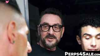 Aroused guards Evan West and Vince Parker savagely tagged team perp Jax throbbing ass
