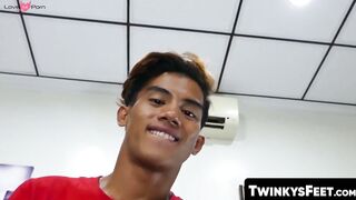TwinkysFeet.com - Cute little Asian twink enjoys toying with his cock and feet and lo