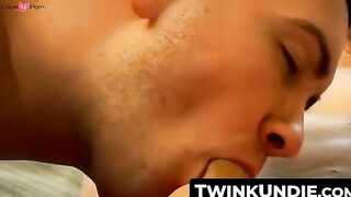 TwinkUndie.com - Assfucked twink's cum blast through his sexy panties