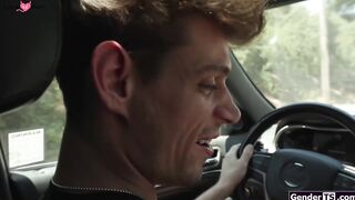 Babes hitchhiking with shemale dick out