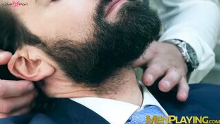 Bearded businessman Miguel Angel bareback barber banging